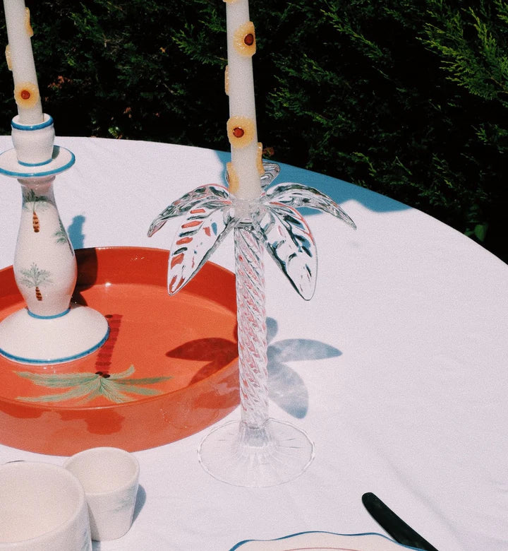 Clair Palm Tree Candle Holder - Clear
