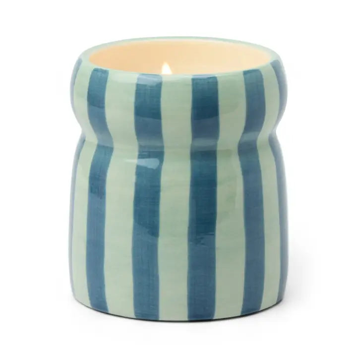 Cabana Blue Striped Ceramic Candle - Warm Cider