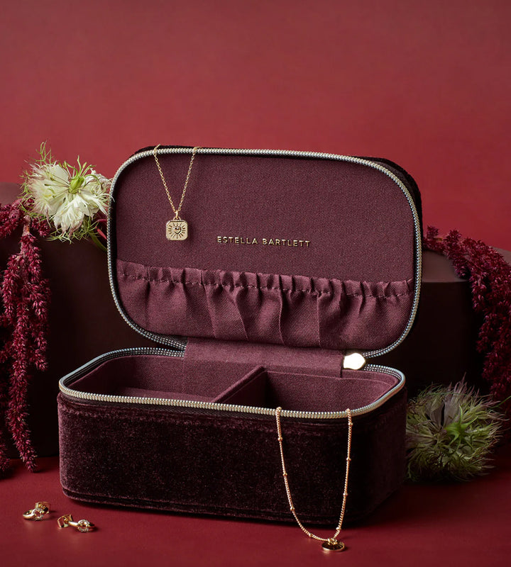 EBP6944 Quilted lid mini jewellery box burgundy velvet