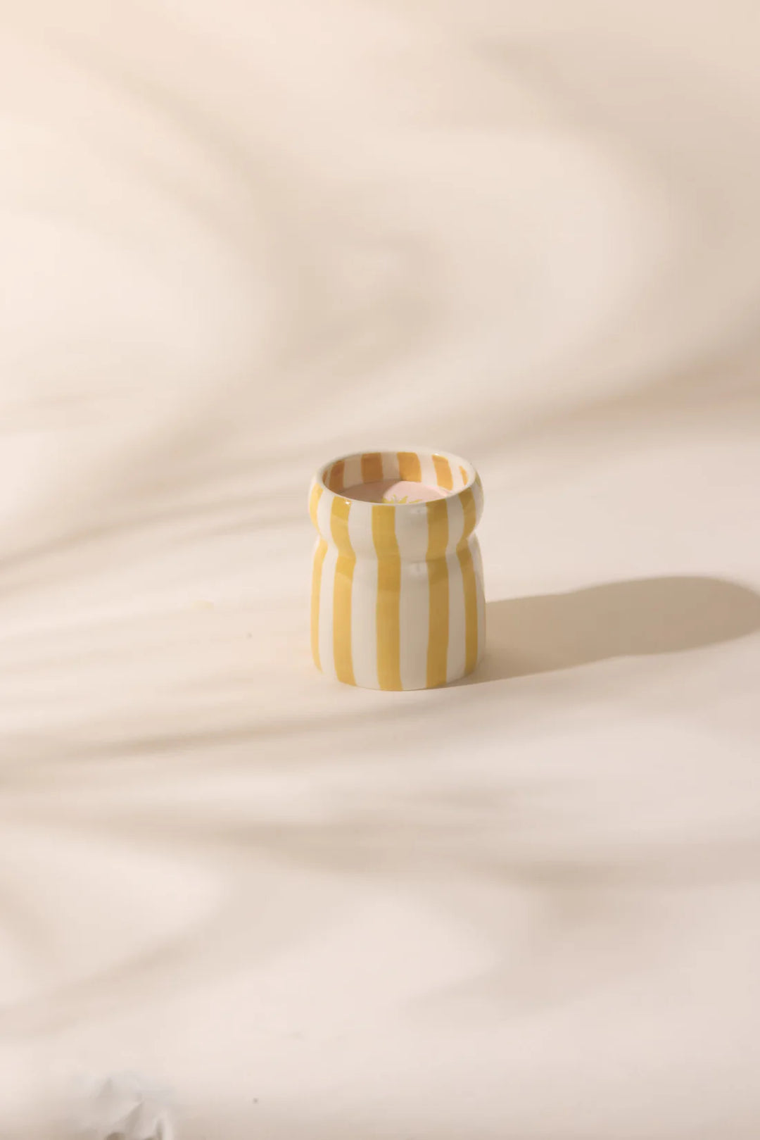 Cabana Ochre Striped Ceramic Candle - Gold Coast