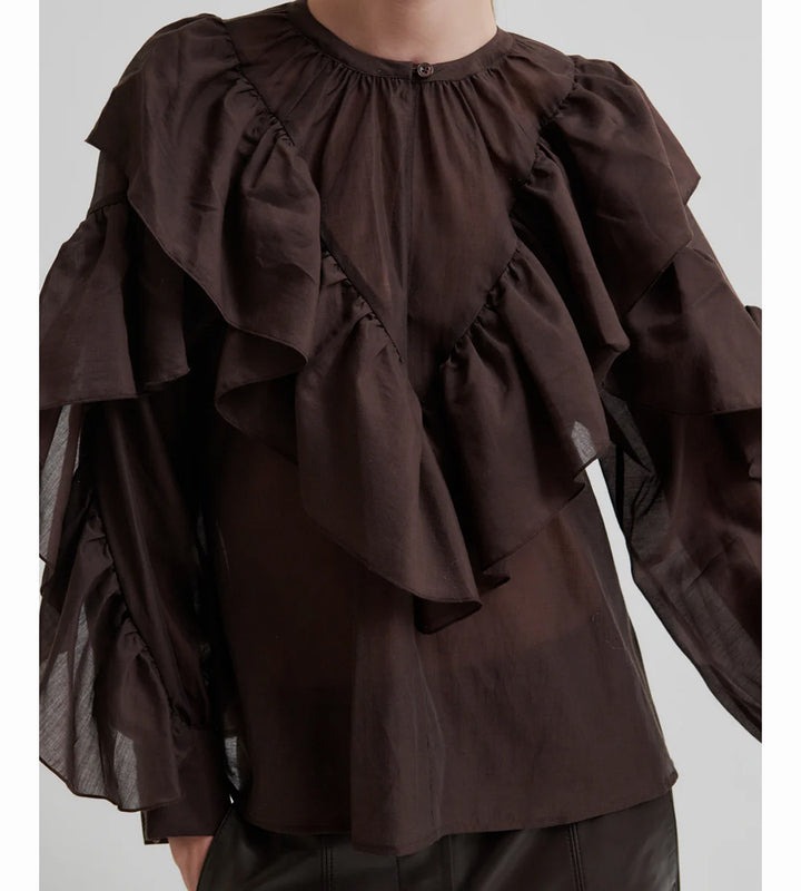 Frida Frill Blouse Chocolate Plum