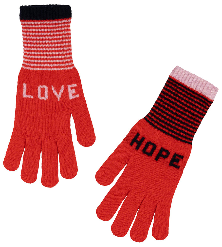 Contrast Love & Hope Gloves - Red
