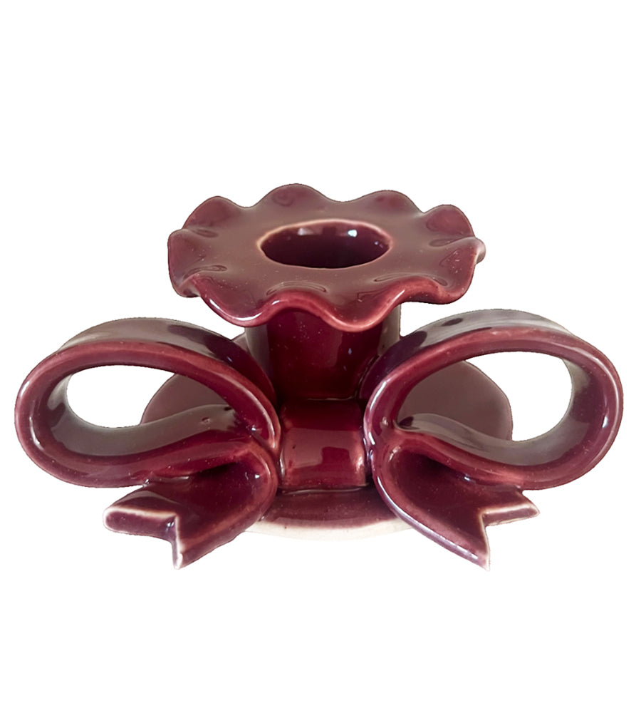 Bow Candle Holder - Burgundy