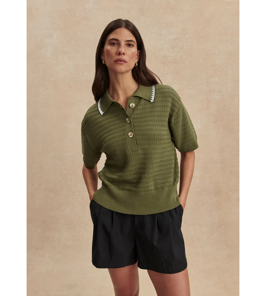 Varley Guilia Polo Knit Top Olive – POM London
