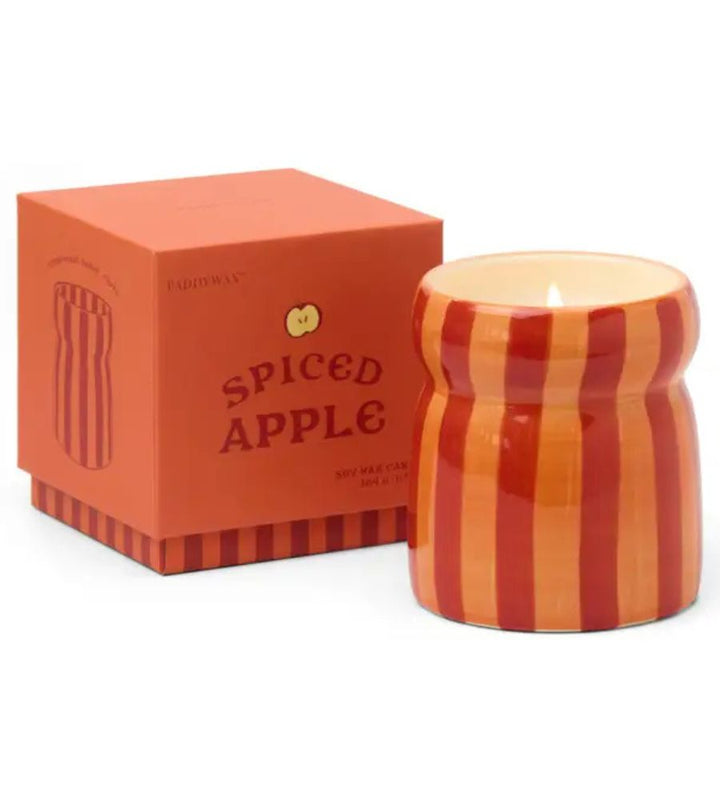 Cabana Coral Striped Ceramic Candle - Spiced Apple
