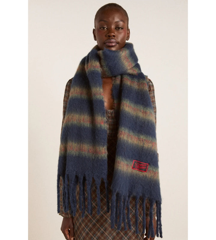 Brushed Oversized Scarf Choc Blue Stripe