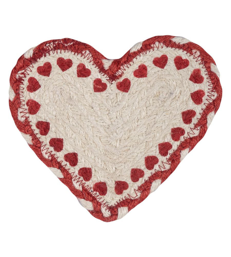 Red Printed Jute Heart Coaster
