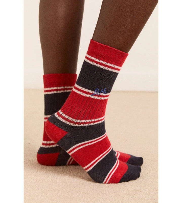 Sporty Calf Length Socks - Red/Navy