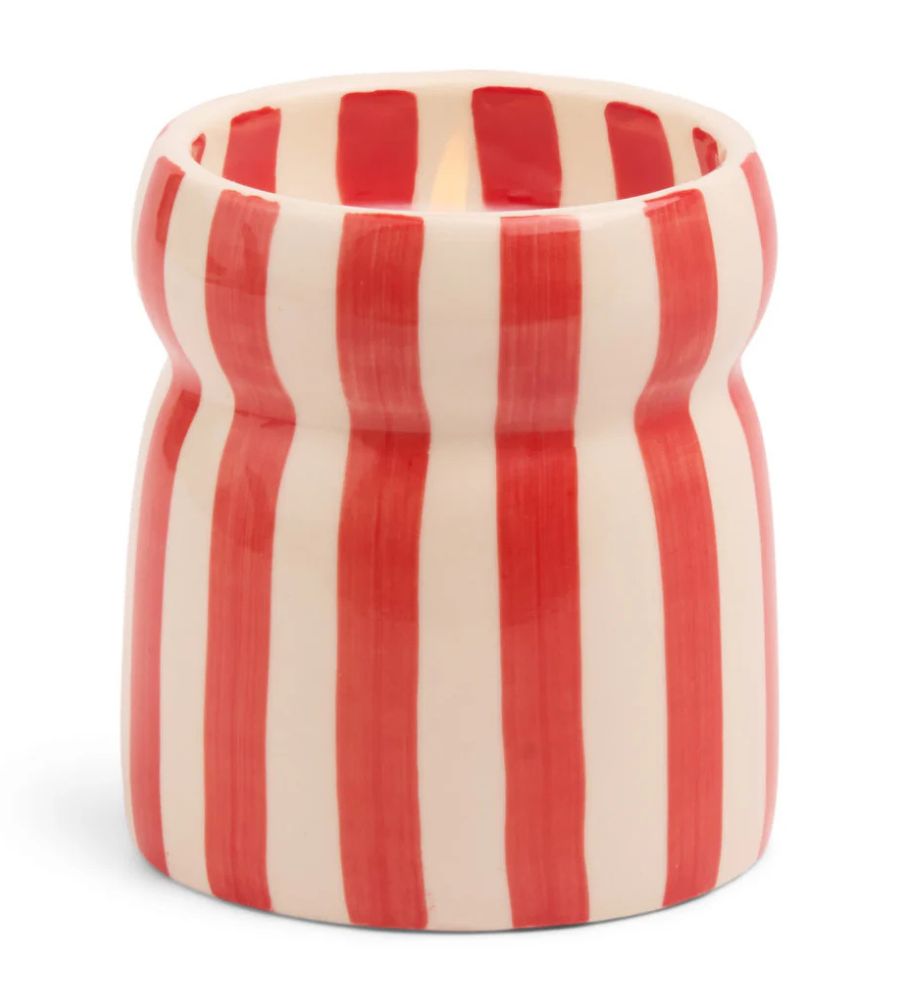 Cabana Red Striped Ceramic Candle - Hibiscus Bay