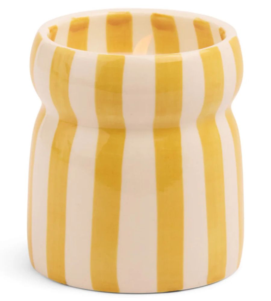 Cabana Ochre Striped Ceramic Candle - Gold Coast
