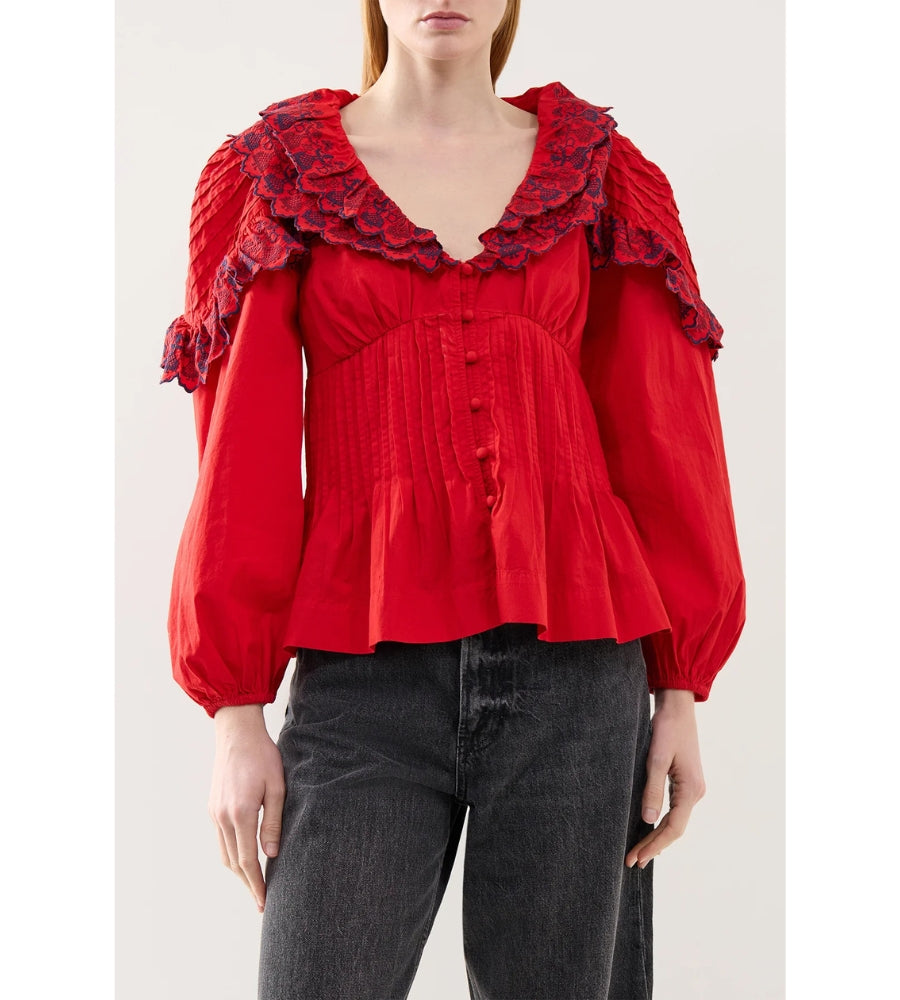 Damson Madder Caroline Long Sleeve Blouse - Red – POM London