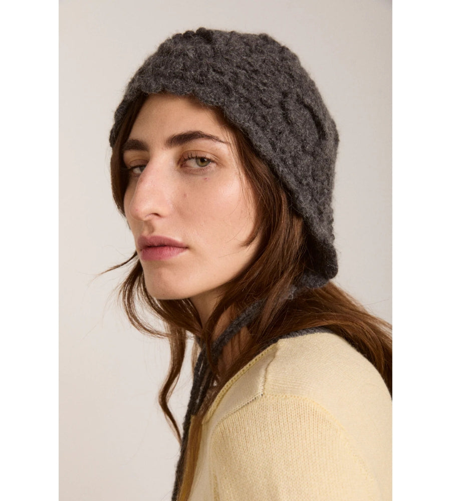 Damson Madder Crochet Bonnet - Charcoal Marl – POM London display picture 3