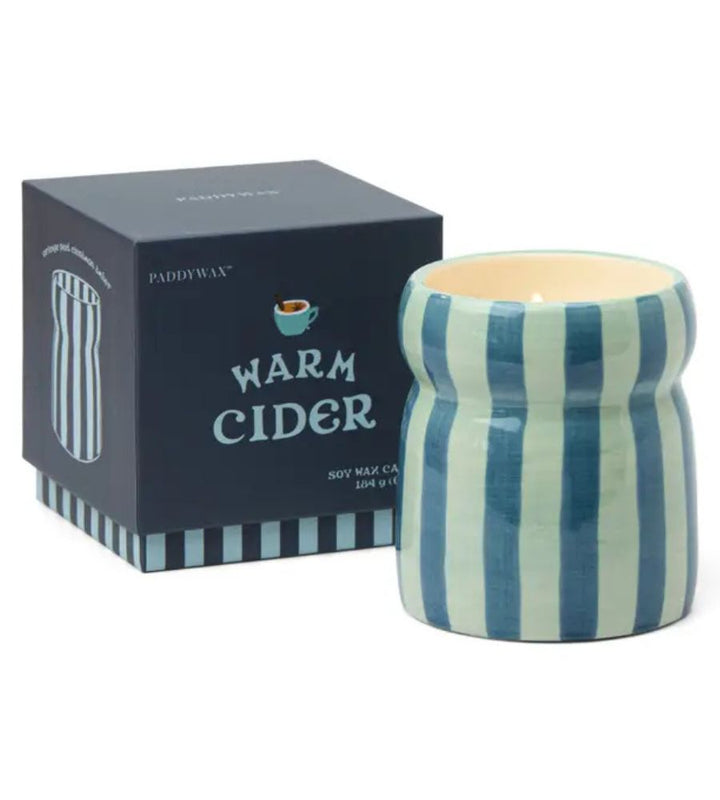 Cabana Blue Striped Ceramic Candle - Warm Cider