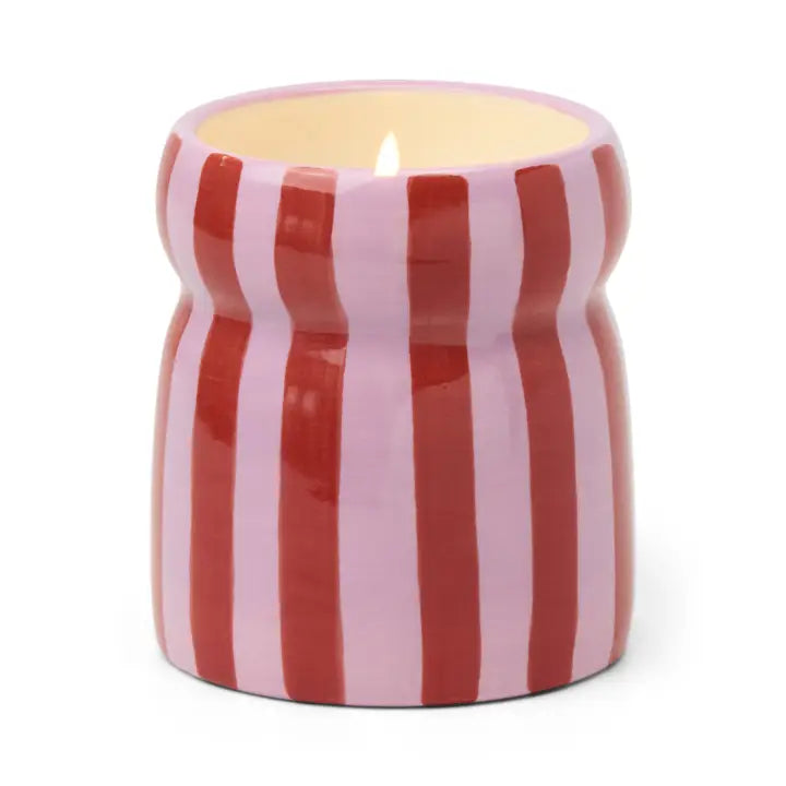 Cabana Pink Striped Ceramic Candle - Pink Peppermint