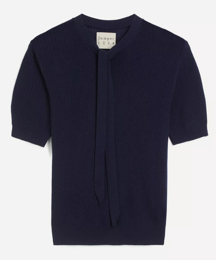 Ribbed Pointelle Tee - Navy