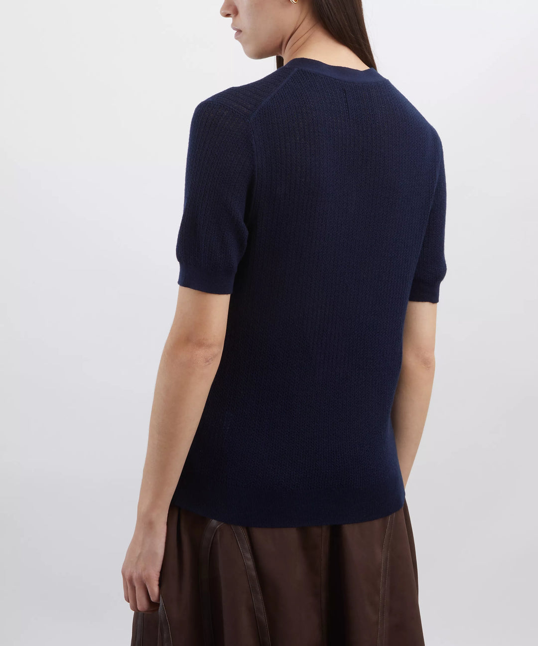 Ribbed Pointelle Tee - Navy