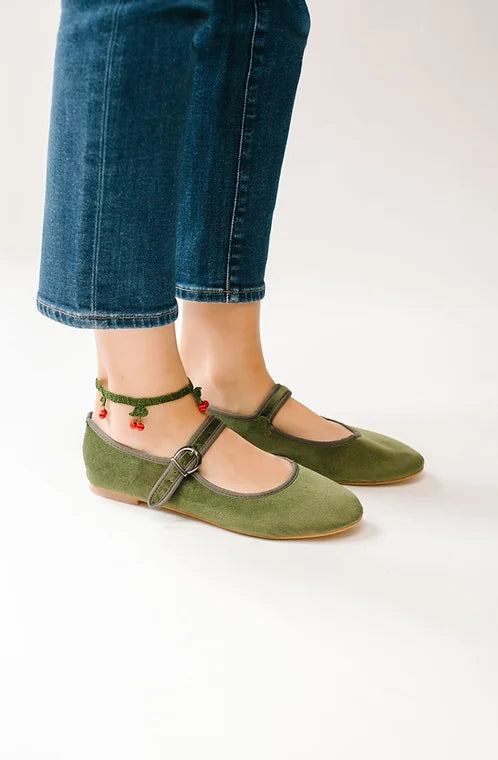 Olive Velvet Mary Jane Shoes