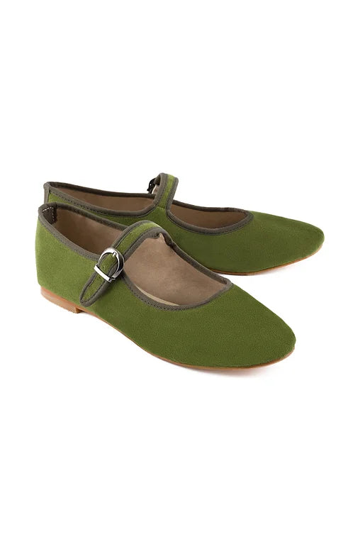 Olive Velvet Mary Jane Shoes