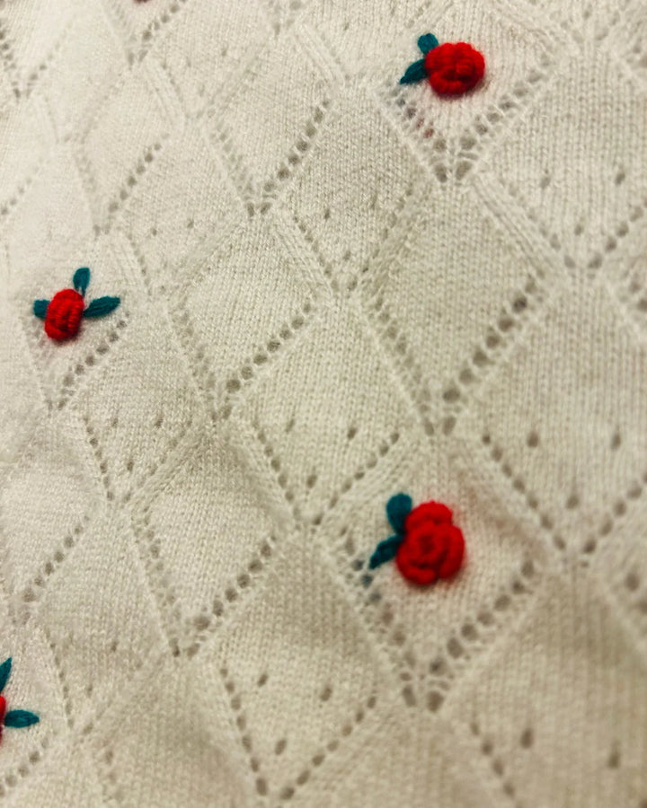 Fancy Floral Crew - Limestone/Red/Green