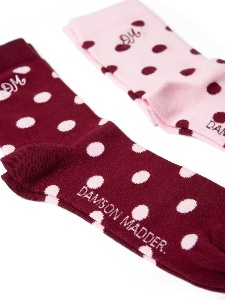 2 Pack Socks - Pink & Burgundy Spots