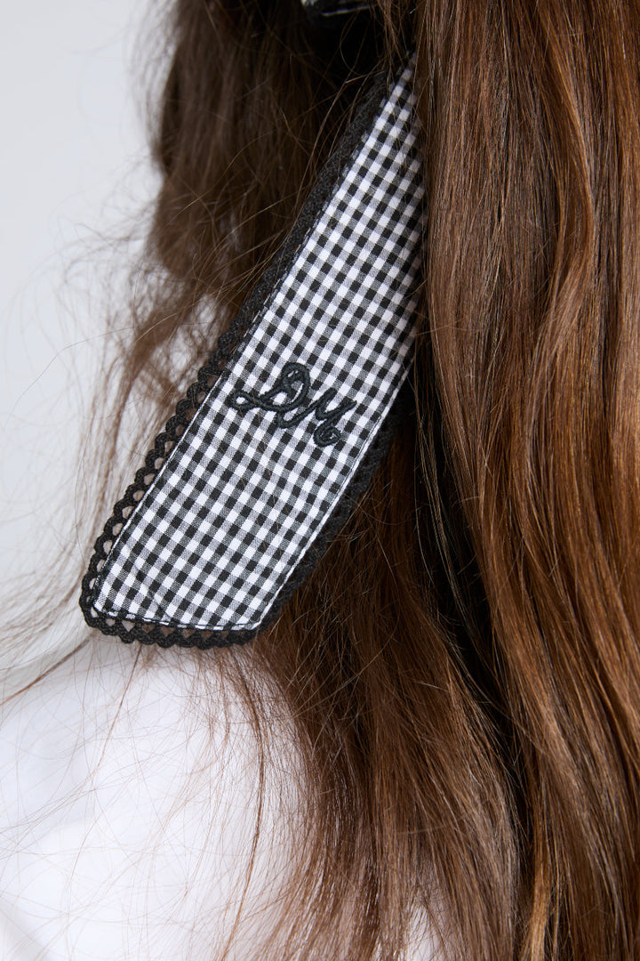 Gingham Bow Scrunchie - Black & Ecru