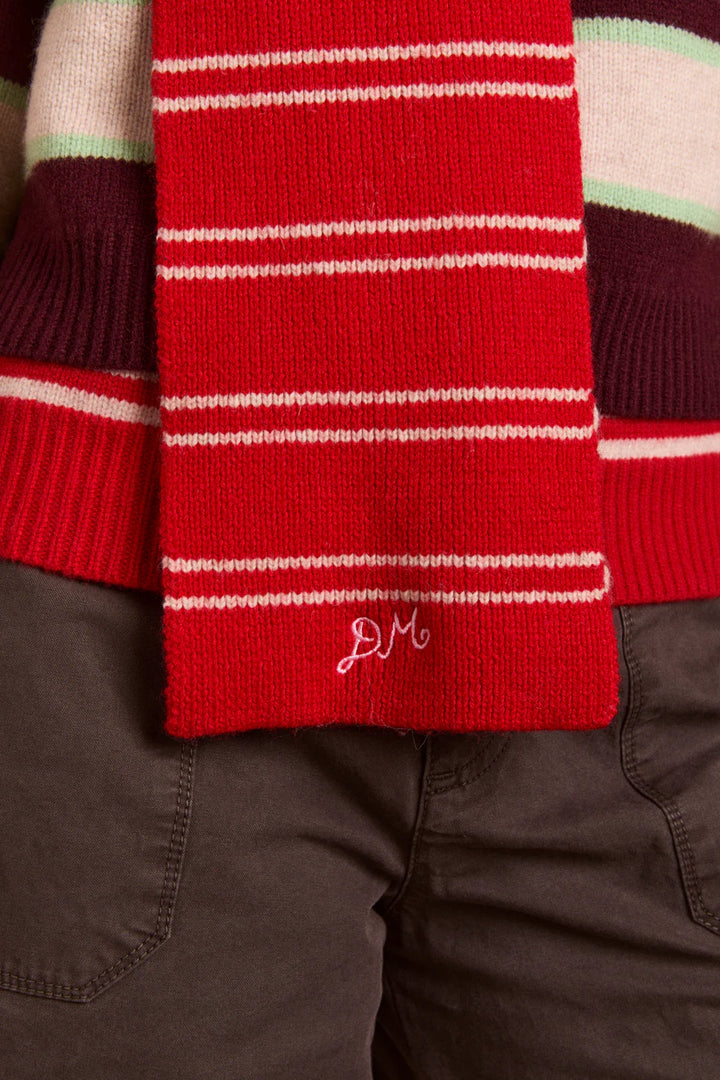 Hooded Scarf - Oat/Red Stripe