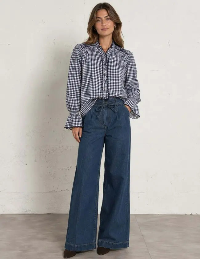 Gabi Blouse - Vichy Denim/Ecru