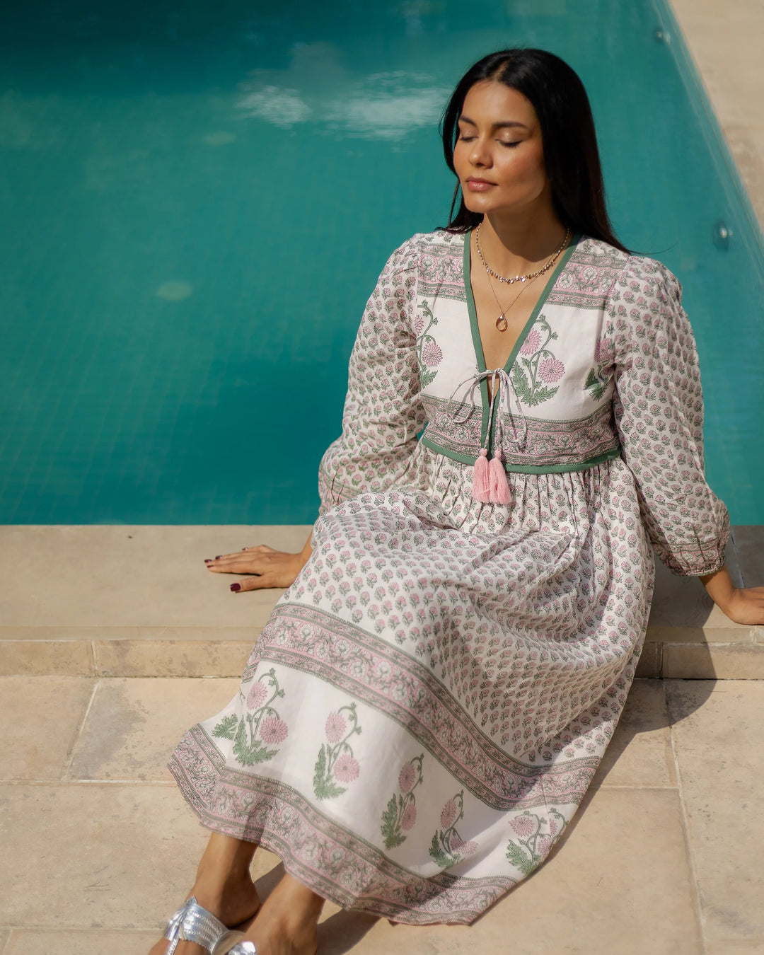 Jackie Midi Dress - Pink & Sage