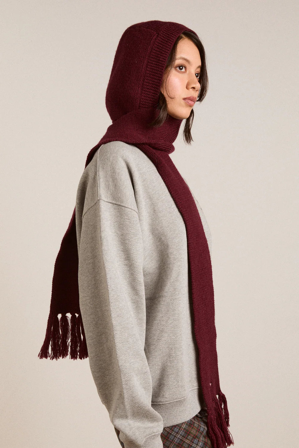 Tassel Hooded Scarf - Burg