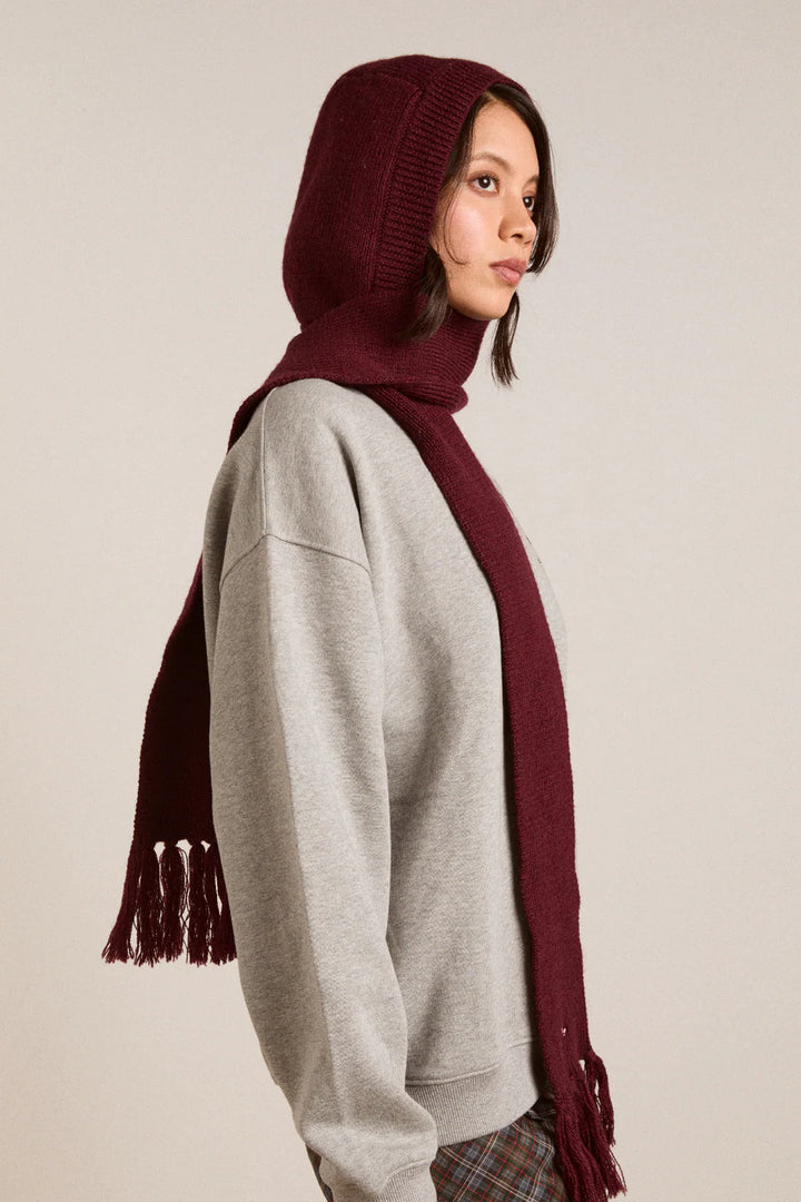 Tassel Hooded Scarf - Burg