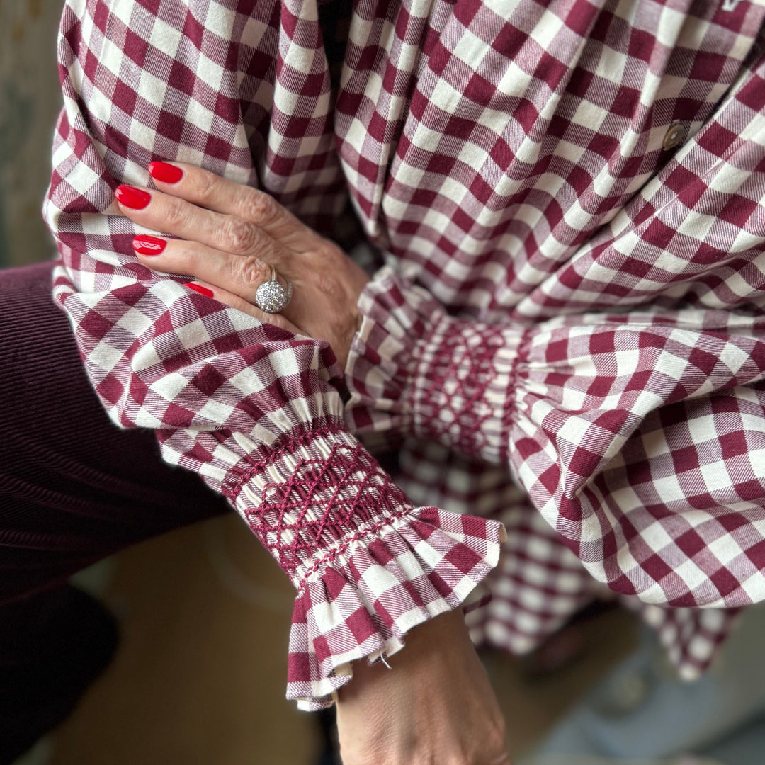 POM x Smock London Scholl Blouse Mulled Wine Gingham