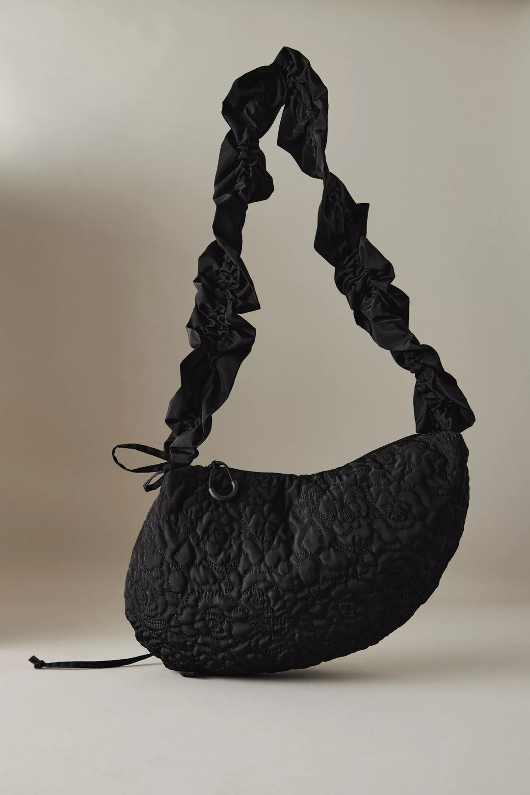 Embroidered Rose Ruched Kidney Bag