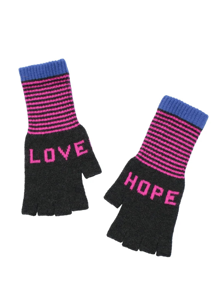 Hope &amp; Love Fingerless Gloves - Khaki/Fluro Pink