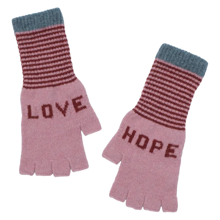 Hope &amp; Love Fingerless Gloves - Pink/Rust
