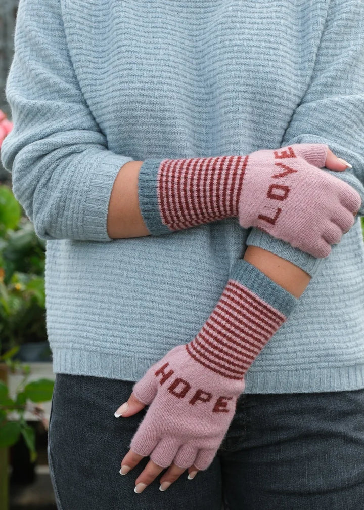 Hope &amp; Love Fingerless Gloves - Pink/Rust