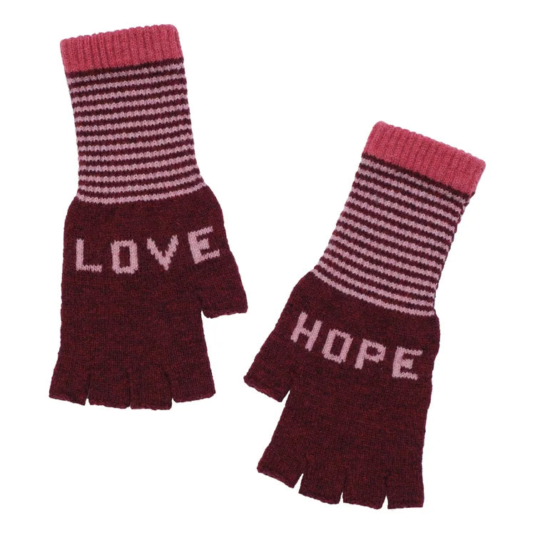 Hope &amp; Love Fingerless Gloves - Berry/Pink