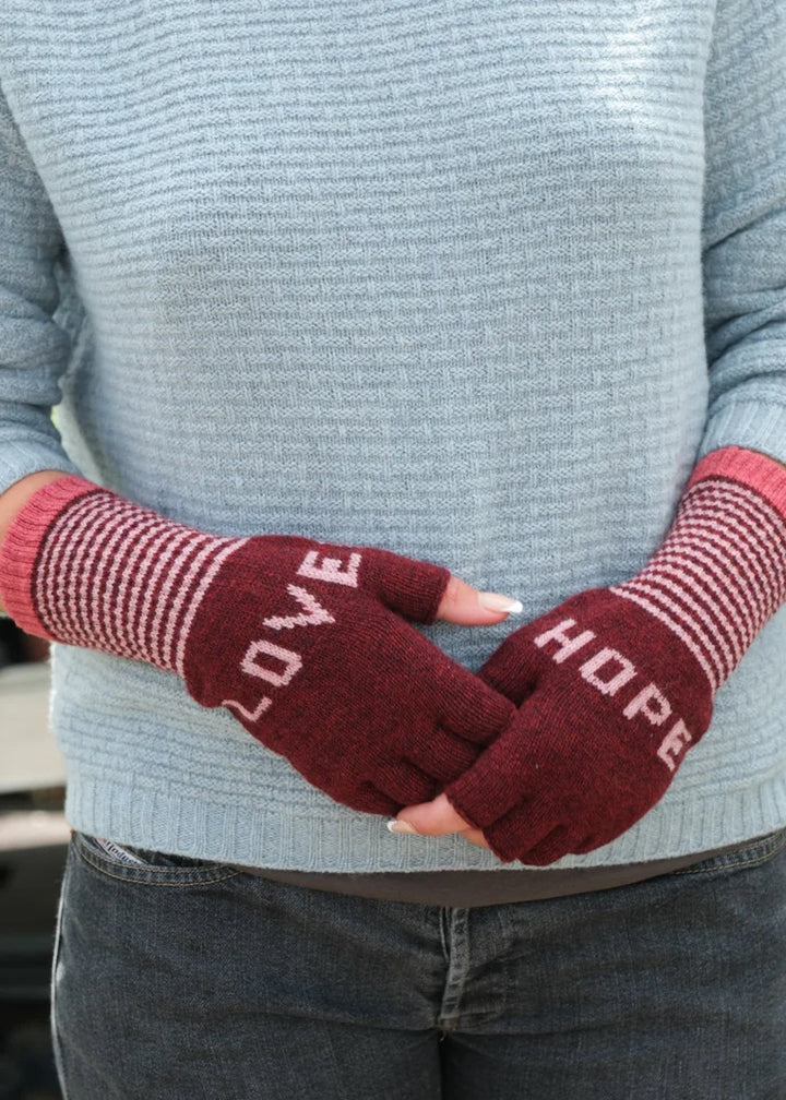 Hope &amp; Love Fingerless Gloves - Berry/Pink