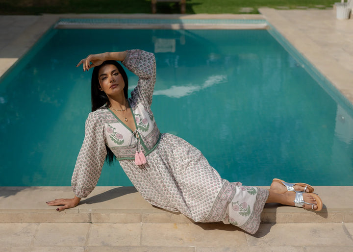 Jackie Midi Dress - Pink & Sage