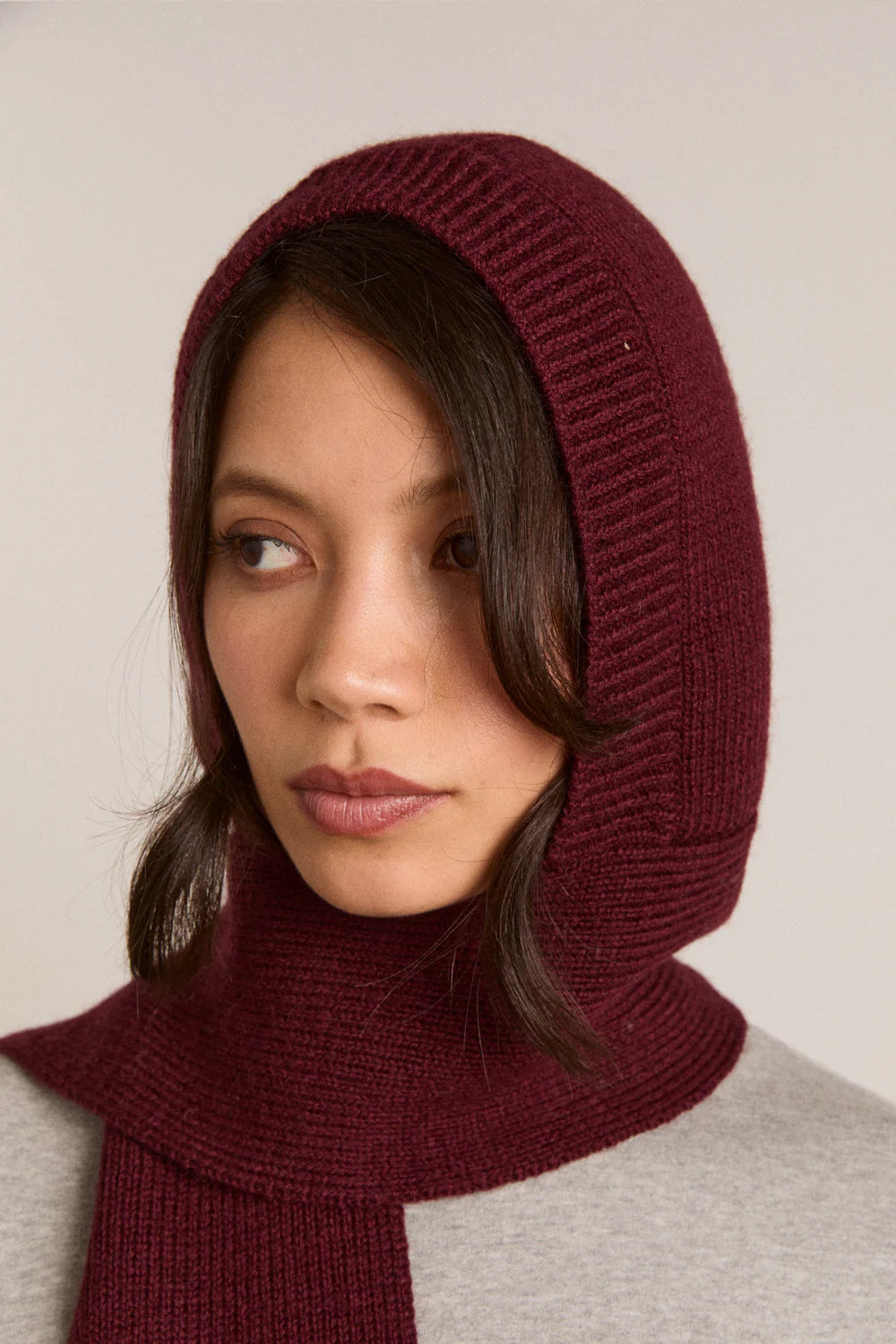 Tassel Hooded Scarf - Burg