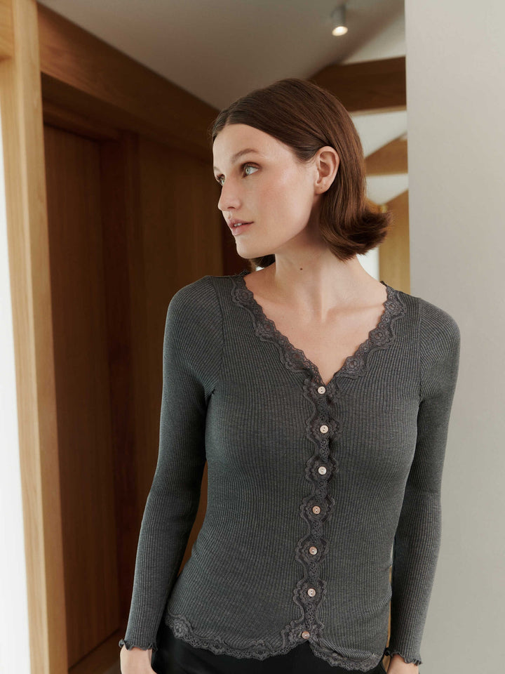 5420 Babette Silk Cardigan - Dark Grey