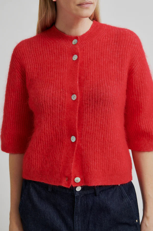 Andrea Knit Rib Cardigan - Goji Berry