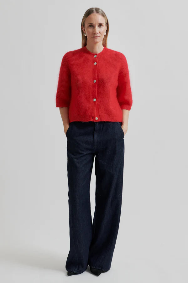 Andrea Knit Rib Cardigan - Goji Berry