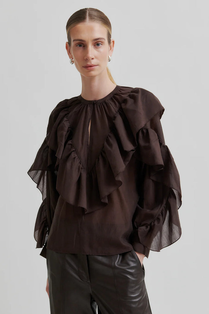 Frida Frill Blouse Chocolate Plum