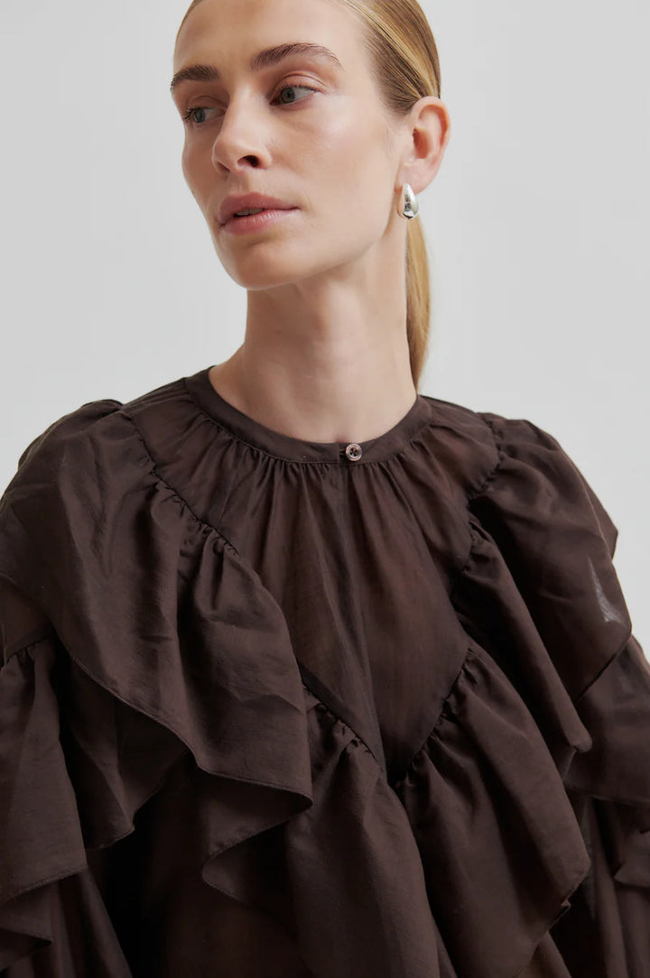 Frida Frill Blouse Chocolate Plum