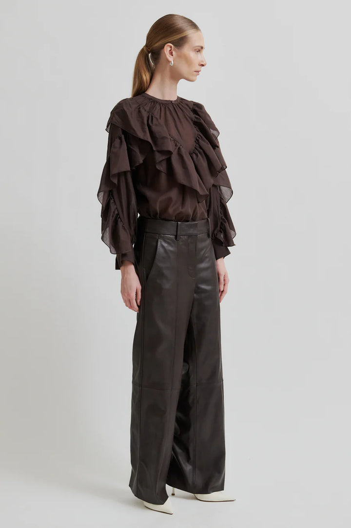 Frida Frill Blouse Chocolate Plum