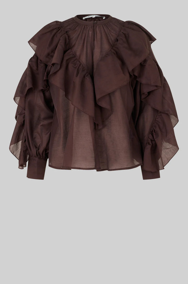 Frida Frill Blouse Chocolate Plum