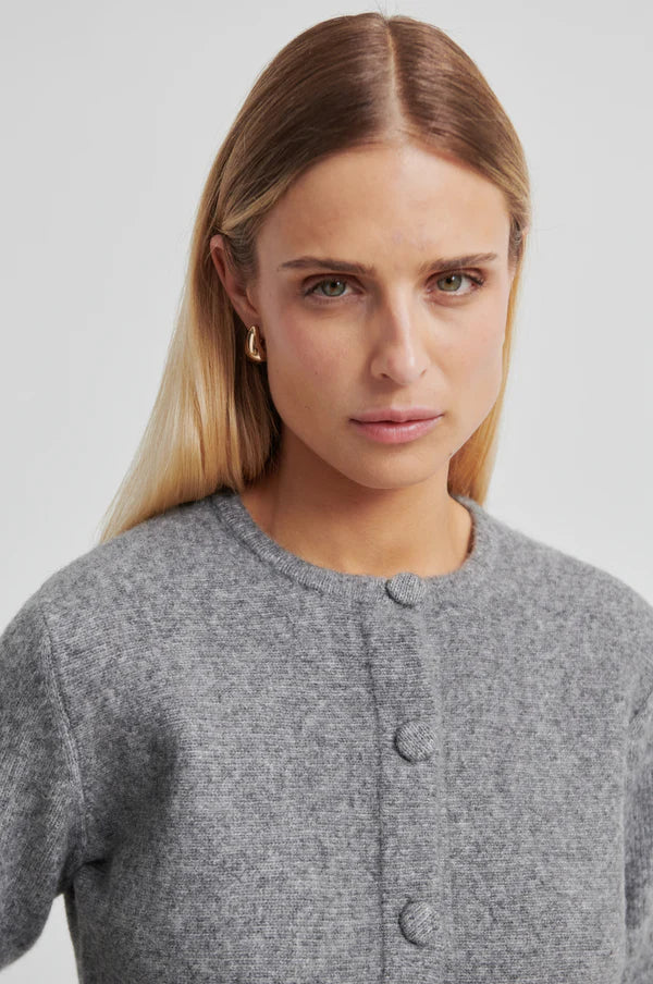 Hiva Peplum Knit Cardigan - Mid Grey Melange