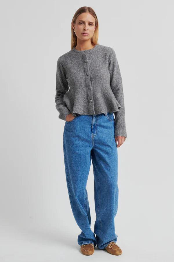 Hiva Peplum Knit Cardigan - Mid Grey Melange