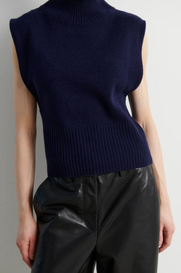 Longo Knit T-Neck Vest - Night Sky