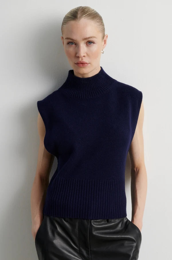 Longo Knit T-Neck Vest - Night Sky